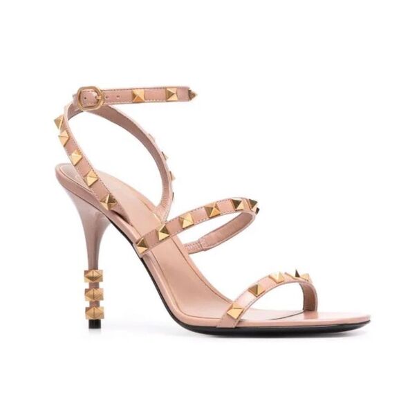 Valentino Garavani Rockstud High Heel Goatskin Sandals Sculpted Heels Size 37 - Picture 1 of 14